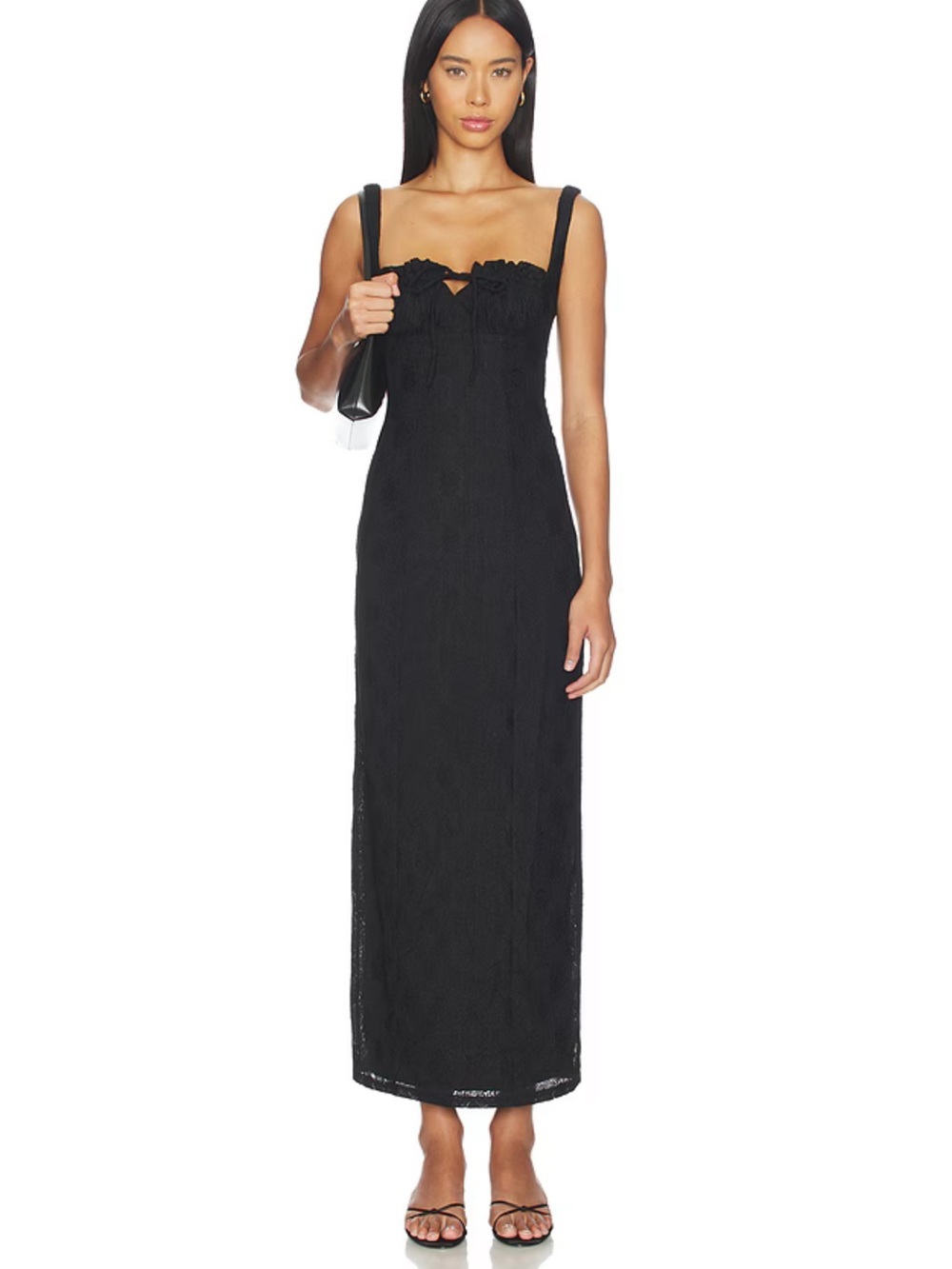 More To Come Lainey Maxi Dress Black Tie-Front midi Revolve NWT L